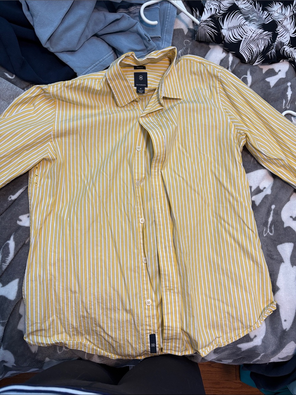 Victorinox Yellow and White Striped Casual Button-Down Shirt